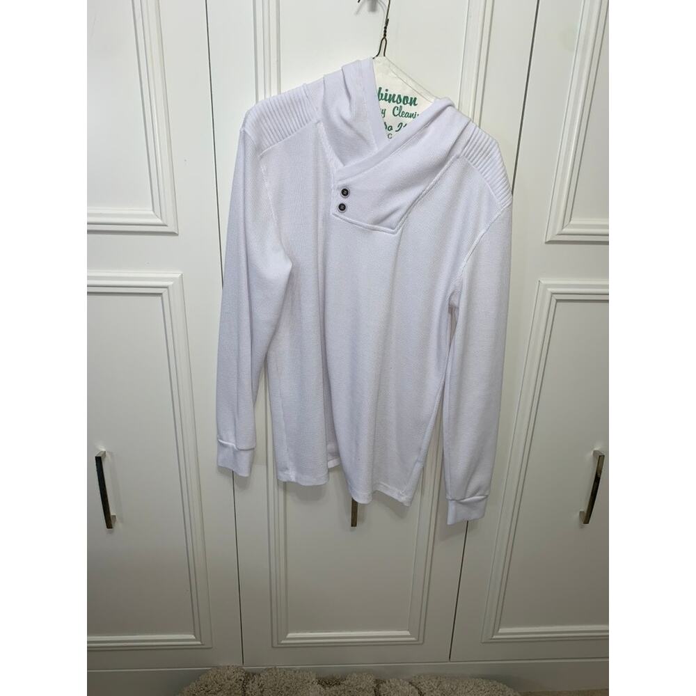 Amongst Others Men's White Knit Shawl Neck‎ Hoodie Sweater Size Large